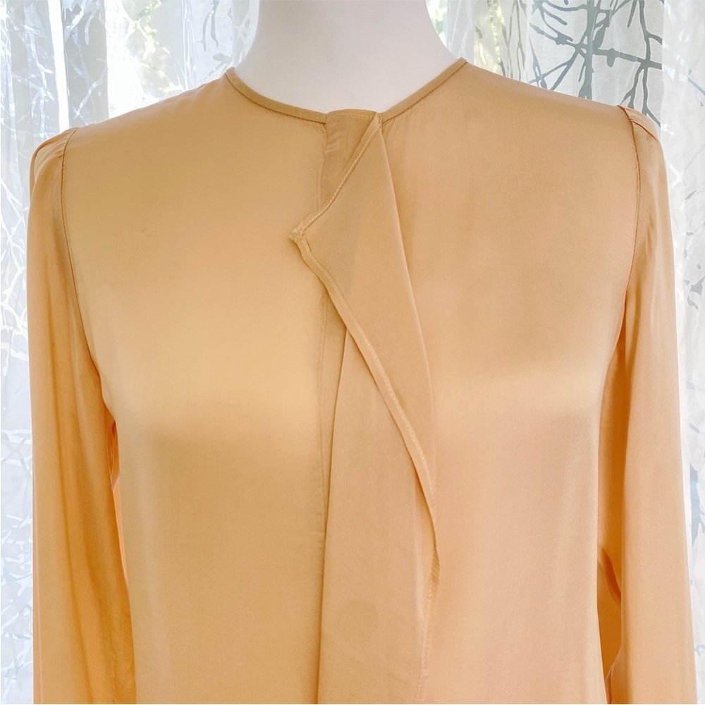 STELLA MCCARTNEY BEIGE PINK SILK RUFFLE BUTTON DOWN LONG SLEEVE BLOUSE - Picture 3 of 11